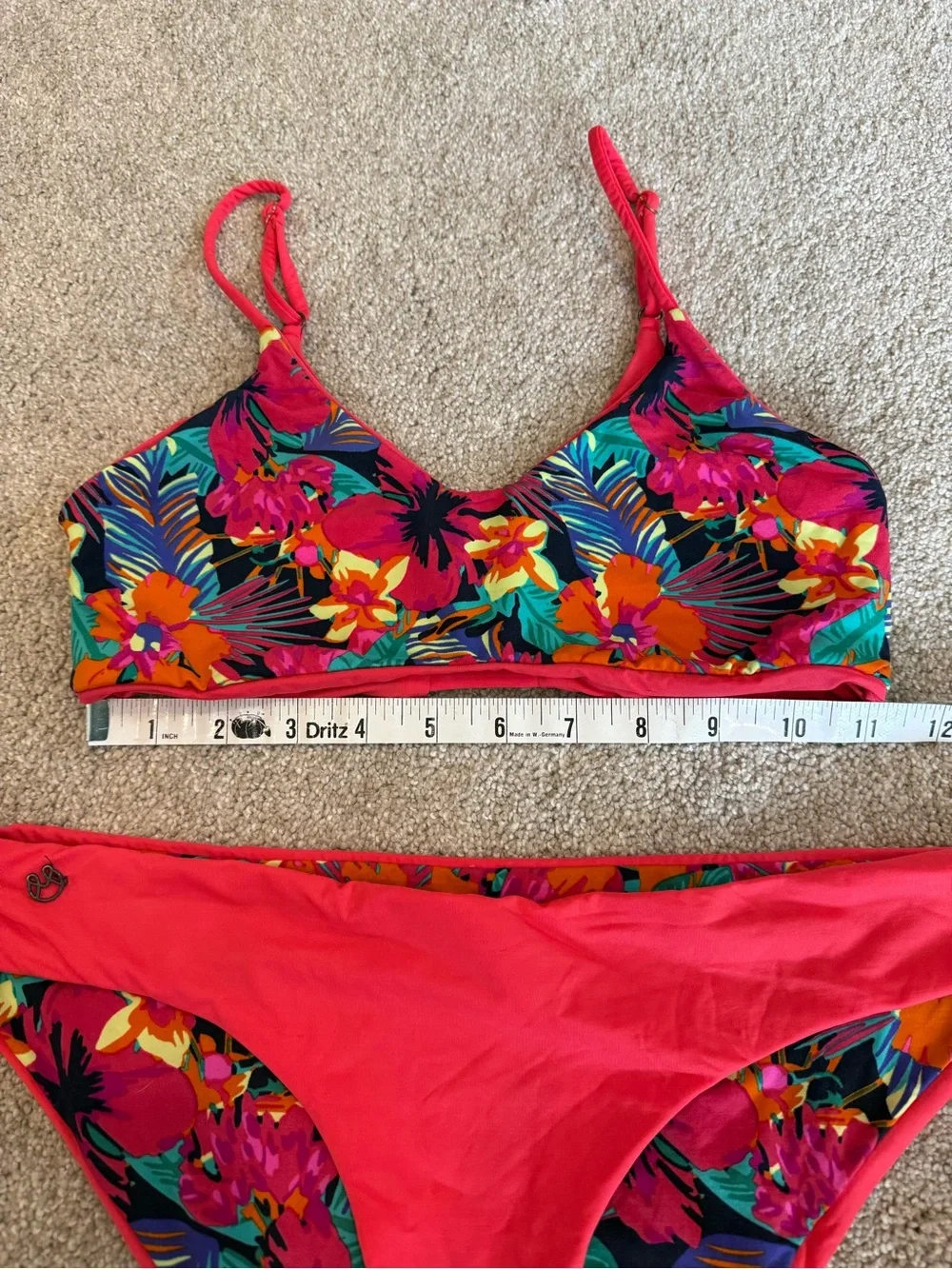 Mare Cheia Reversible Tropical Floral Bikini Set Coral Pink Women’s S/M Est
